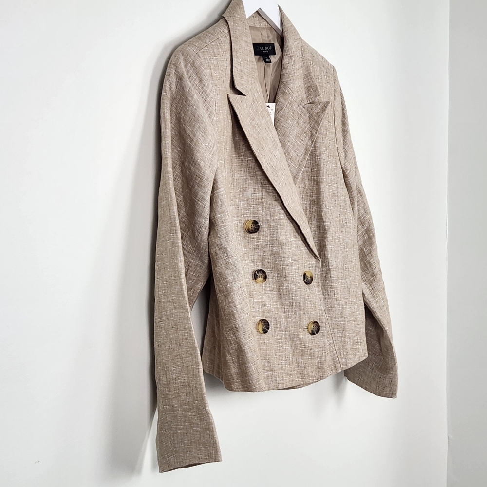 Talbots Cropped 100% Linen Blazer Neutral Flax Tan Size 12P NWT - Picture 3 of 8
